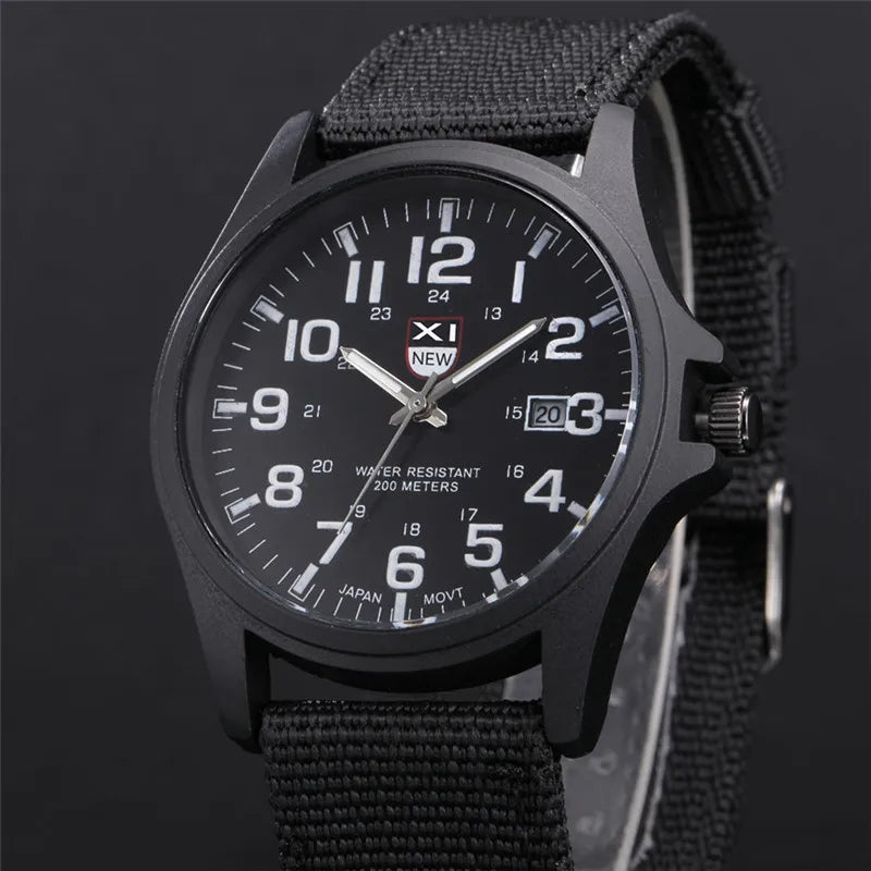 Men Genuine XINEW Brand Watches Students Fashion Casual Nylon Band Sports Army Gifts Date Quartz Wrist Watch Black Montre Homme