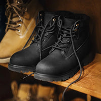 Maden Men's Versatile Black Boots Plush Lining Warmth Shoes Retro Non-Slip Thick Sole Work Boots Outdoor Casual Mid-Calf Boots