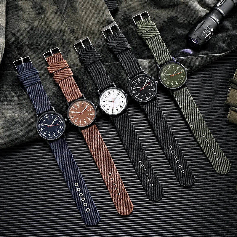 YIKAZE Fashion Men's Watches Luxury Military Men Quartz Watch Canvas Strap Luminous Hands Clock Sports Wristwatch for Man Male