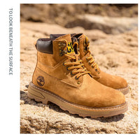 Autumn Winter Velvet Platform Boots for Men Designer Soft-soled Cow Suede Work Shoes Man Fashion Non-slip Yellow Ankle Boot Male