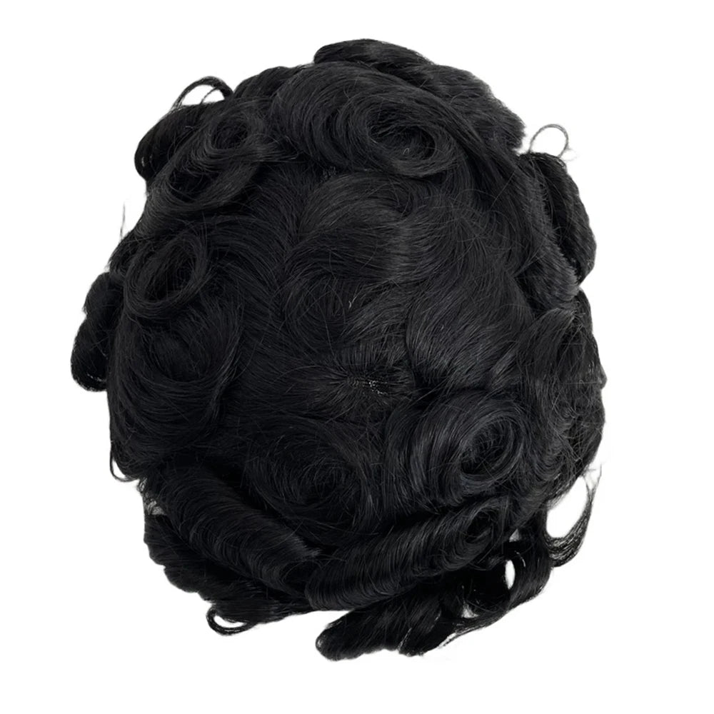 Toupee for Men Human Hair Wigs Men Toupee FPM Prosthesis Units Patch Curly Wave Toupee Hair Real Human Replacemet