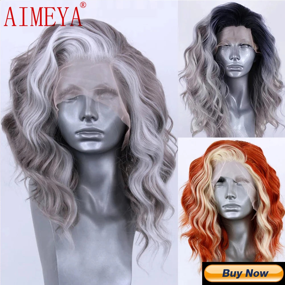 AIMEYA Yellow Hair Cosplay Synthetic Lace Front Wigs for Women Long Loose Wave Wig Free Part Heat Resistant Fiber Synthetic Wig