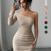 Women's Off Shoulder  Sequins Bodycon Dress, Elegant Fashion Short Dress for Party Club Dating Wear, Ladies Dress for All Season