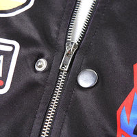 Cutenew Panelled Feather Women Coats New Letter Print Patchwork Buttons Full Sleeve Zip-up Crop Jackets Female Street Outwear