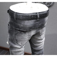 Designer Fashion New High Quality Black Grey Jeans Elastic Slimming Perforated Patch Washed Jeans High Street Hip Hop Brand Pant