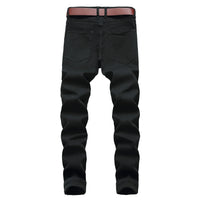2025 Hole Denim Pants Men's Tide Brand Ruined Hole Jeans Solid Slim All-match High Street Hip Hop Trousers Red White Large Size