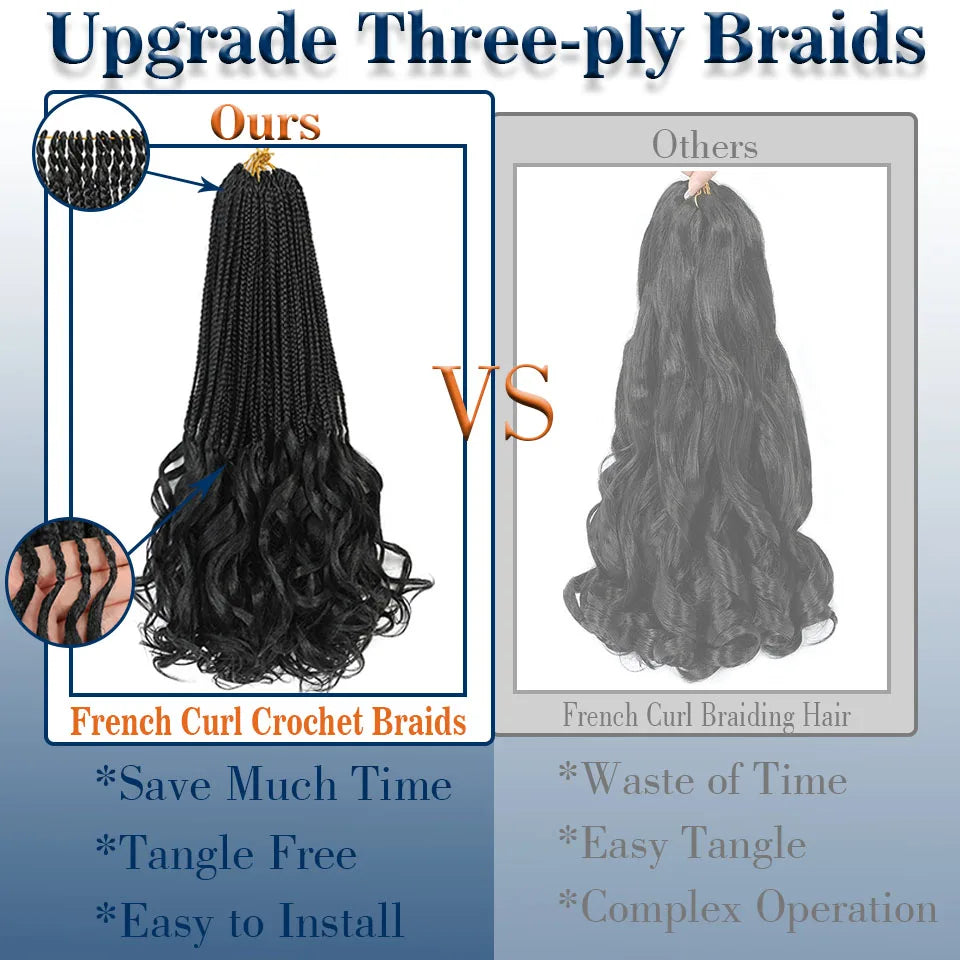 French Curl Crochet Braids 14 Inch Kid-Friendly Goddess Box Braids with Bouncy Curly Ends French Curls Braiding Hair for Women