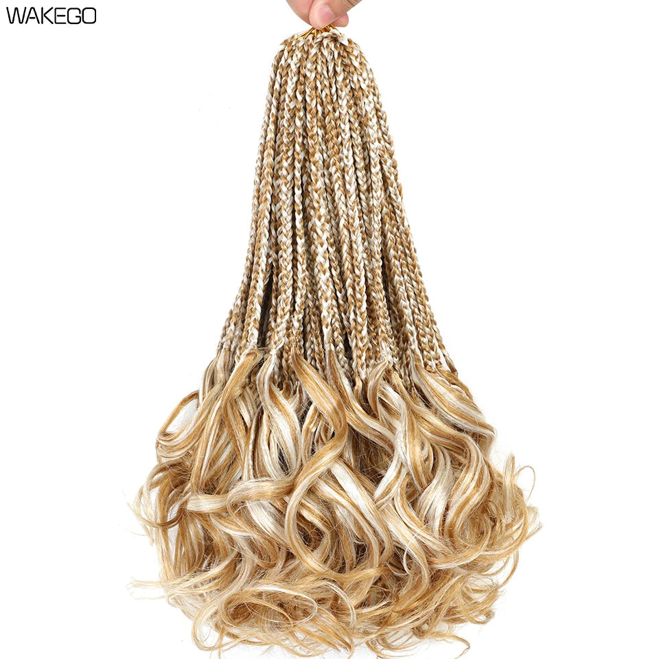 14 18 24 Inch French Curl Box Braids Crochet Hair Ombre Brown to Blonde Prelooped Synthetic French Curls Braiding Hair for Women