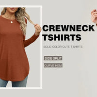 Traf 2024 Mujer Womens Long Sleeve Round Neck Shirts Side Split Basic Loose Tunic Tops Casual Shirts Ropa De Mujer Fashion