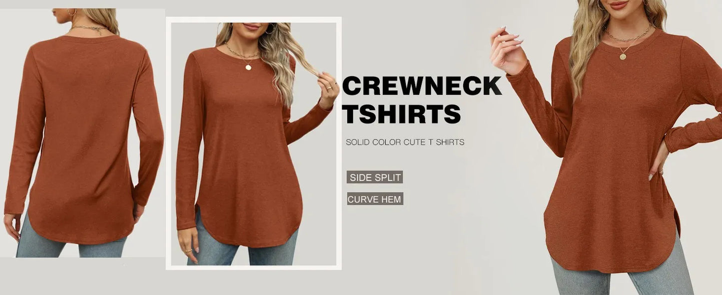 Traf 2024 Mujer Womens Long Sleeve Round Neck Shirts Side Split Basic Loose Tunic Tops Casual Shirts Ropa De Mujer Fashion