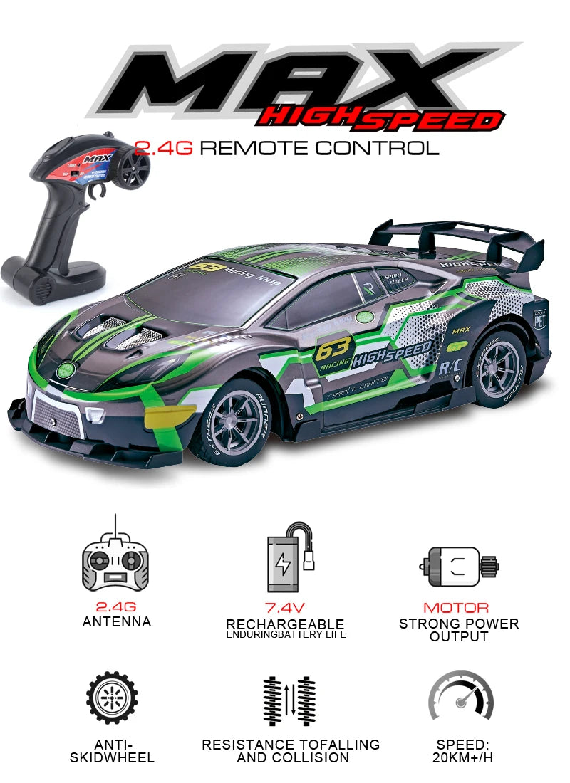 RC Car for Kids, 4WD Buggy Alloy, High Horsepower, Climbing, Rechargeable, Drop Resistant, Toys for Boys, Racing