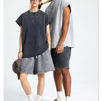 ZODF Trendy Summer Men Batik Washed 275gsm Cotton Tank Tops Unisex Oversized Loose Edge Sleeveless Vests Brand Tees HY1036