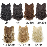 20Inch Synthetic Long Wavy Curly 4 Clip in Hair Extension V-shaped Heat Resistant Black Blonde Hairpiece for Women