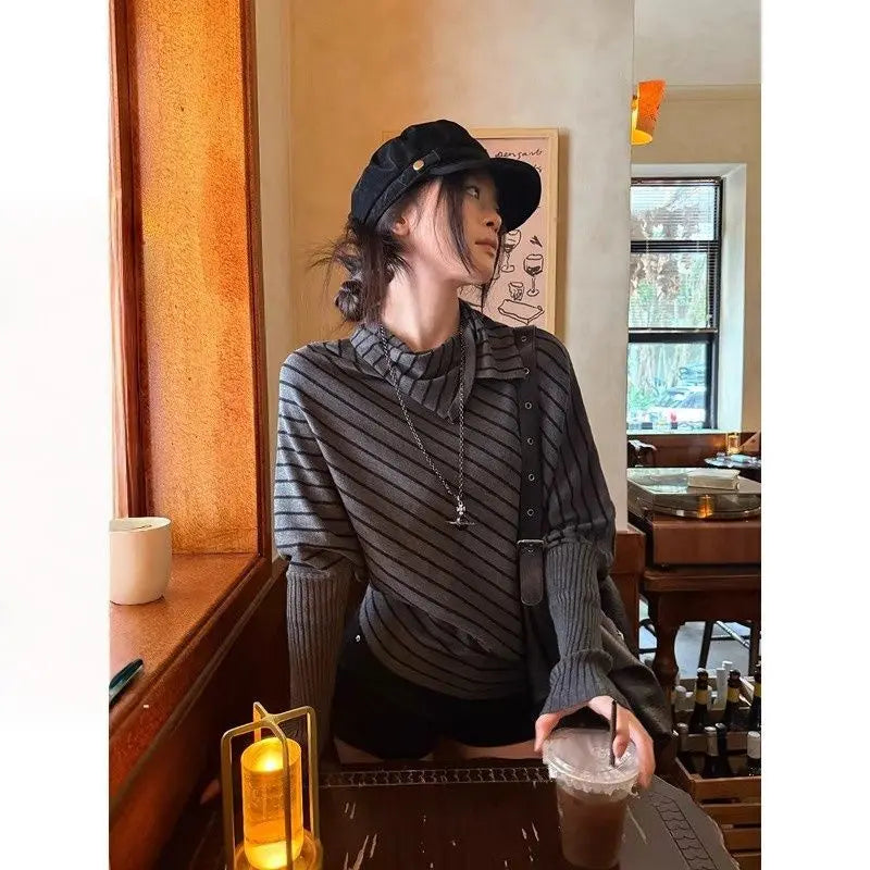 2000s Korean Fashion Slim Batwing Sleeve Autumn Sweaters Y2k Pure Color Subculture Casual Long Sleeve Pullovers Sweaters Chic