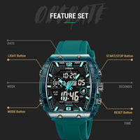 LOQNCE Sports Watches Fashion Men Watches 50m Waterproof Rectangle LED Big Dial Display Digital Watches LED Wristwatches Men