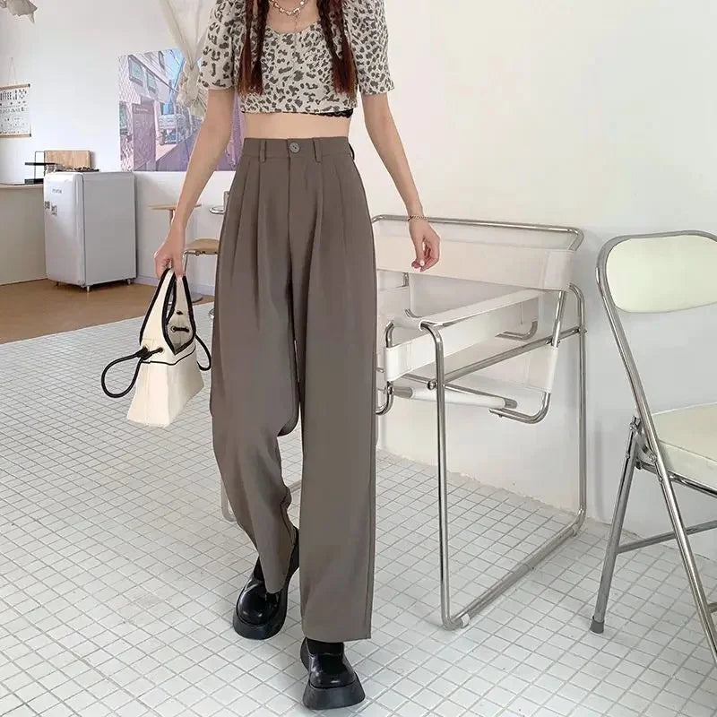 High Waist Draped Suit Pants for plus Size Women Spring Autumn Design Sensation Floor Length Casual Straight Wide Leg Long Pants
