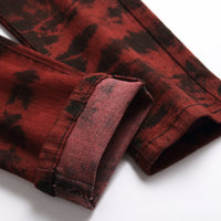 Denim Pencil Pants Men Streetwear Distressed Washed Tie Dyed Jeans Mid Waist Pockets Vintage Straight Ankle Length Trousers
