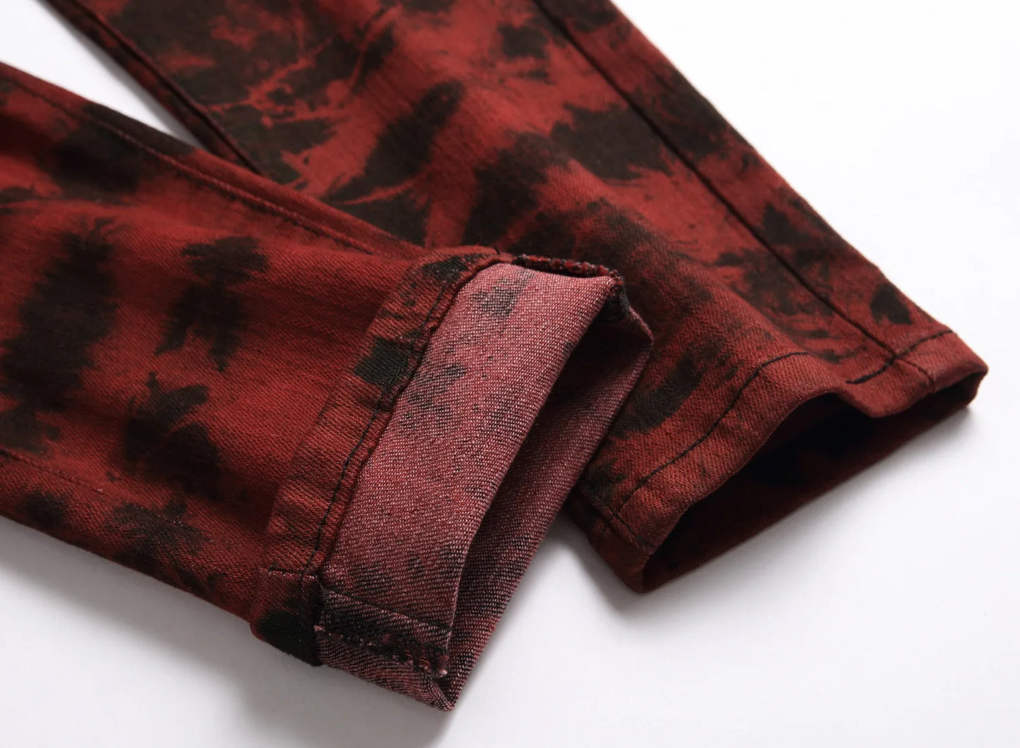 Denim Pencil Pants Men Streetwear Distressed Washed Tie Dyed Jeans Mid Waist Pockets Vintage Straight Ankle Length Trousers