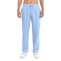 New Men's Cotton Pants Summer Breathable Trousers Solid Color Sweatpants Loose Fitness Lightweight Streetwear