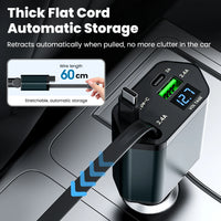 Elough 4 IN 1 Retractable Car Charger Fast Charging USB C To USB C ios Cable Charger USB Type C Car Adapter For iPhone Huawei