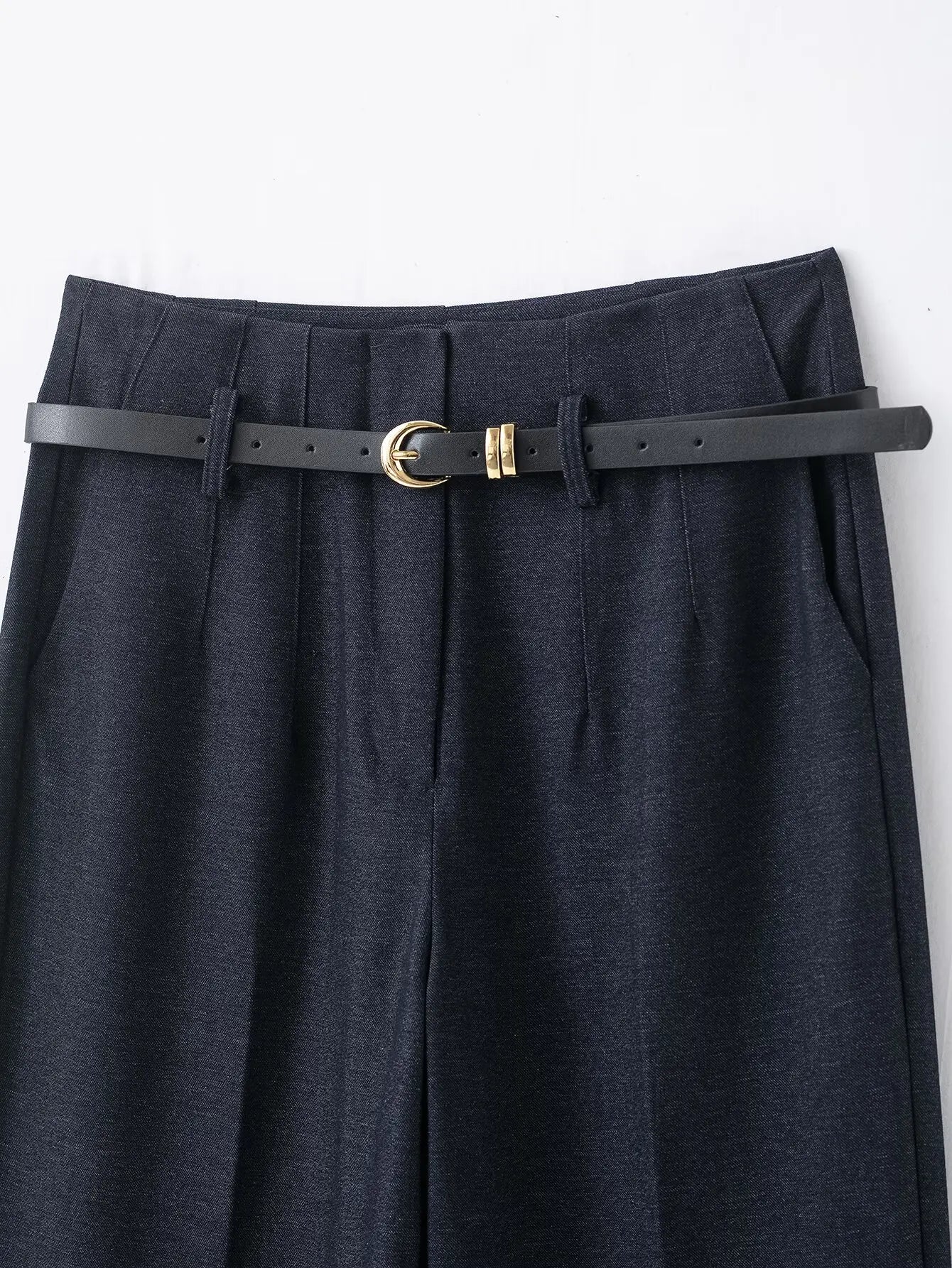 Faionable High Waist Belted Straight Leg Pants Women's Slim Fit Casual Autumn New Arrival Street Sle Polyester Fiber