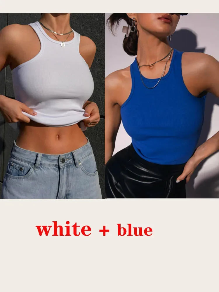 Women's Corset Summer 100% Cotton Crop Top Y2k Knitted Camis O Neck Knit Camisole Sleeveless Vest Solid Slim Tank Tops Women