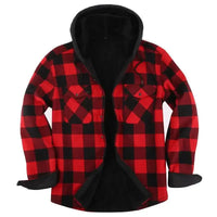 Plus Size Men's Hooded Plaid Shirt Warm Fleece Lined And Thickened Top Long Sleeve Outerwear For Autumn/Winter