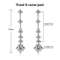 FEOBUR 3/6cttw Full Moissanite Drop Earrings for Women 925 Sterling Silver Lab Diamond Long Earring Bridal Wedding Jewelry GRA