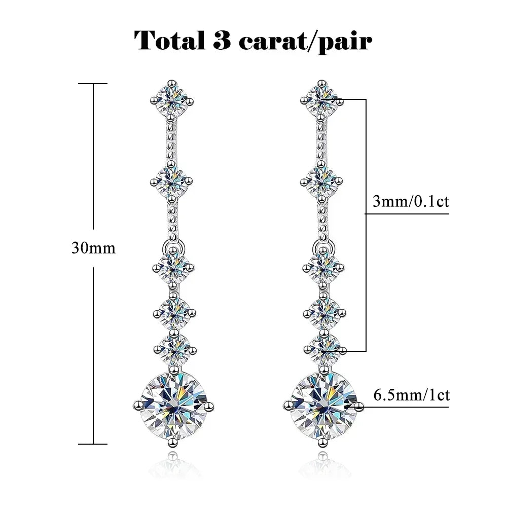 FEOBUR 3/6cttw Full Moissanite Drop Earrings for Women 925 Sterling Silver Lab Diamond Long Earring Bridal Wedding Jewelry GRA
