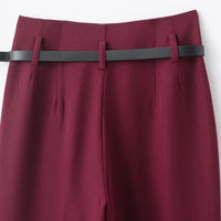 Faionable High Waist Belted Straight Leg Pants Women's Slim Fit Casual Autumn New Arrival Street Sle Polyester Fiber