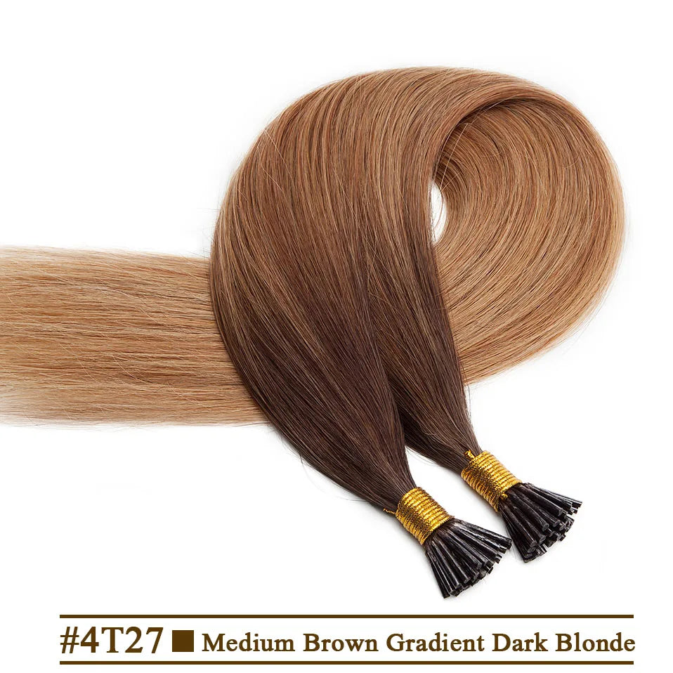 S-noilite 50pcs I Tip Microlink Hair Extensions 1g/s Straight Human Hair Fusion Keratin Micro Ring Stick Hair Pre-Bond Blonde