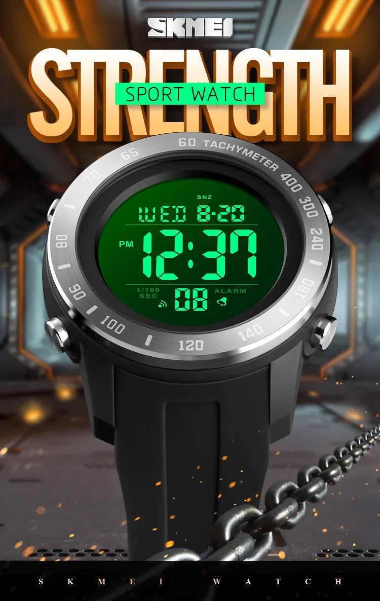 SKMEI 1524  2 Time LED Digital Wristwatches Mens Waterproof Chrono Count Down Male Hour montre homme Big Dial Sport Men Watch