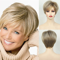 MSIWIGS Women's Short Pix Cut Blonde Straight Wig Natural Synthetic For White Lady Daily Wear High Tempreture Fiber