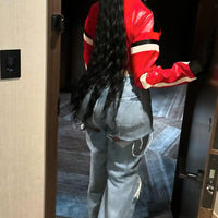 Women's Red Faux Leather Zipper Bomber Jacket - Short Casual Coat for Christmas/New Year Party Outfits