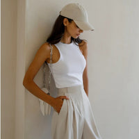 Women's Corset Summer 100% Cotton Crop Top Y2k Knitted Camis O Neck Knit Camisole Sleeveless Vest Solid Slim Tank Tops Women