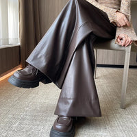 High Waist Wide Leg PU Leather Pants Women's Suit Casual Floor Length Trousers Autumn Winter New Style Loose Fit Long Pants