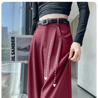 High Waist Slim Fit Straight Leg Suit Pants Wide Leg Casual Trousers Women's Autumn New Arrival Red Color Business Office Wear