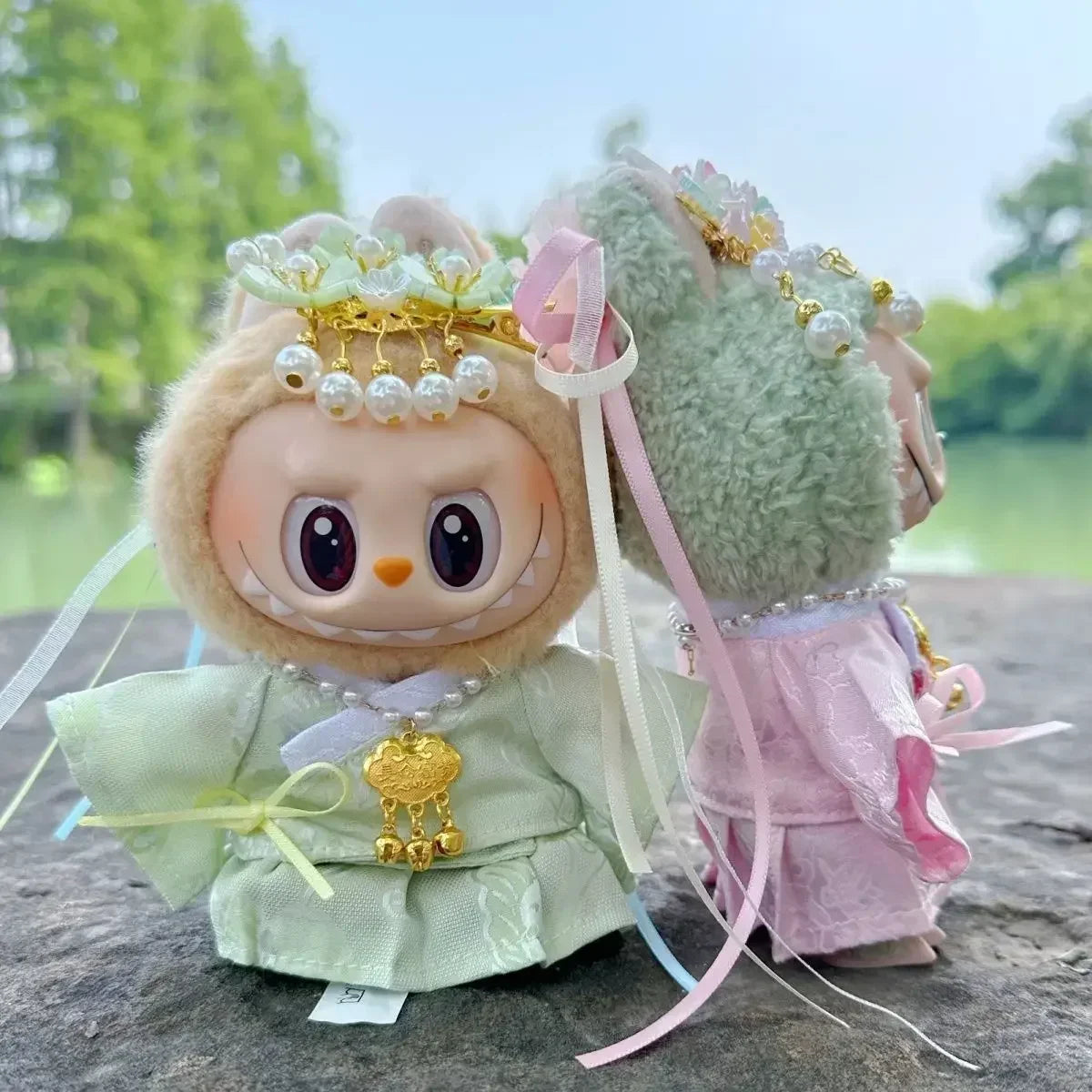 For 15/17cm Labubu Doll Accessories Labubu 3.0 Outfit Korean Traditional Style Dress Set with Hair Clip Doll Clothes