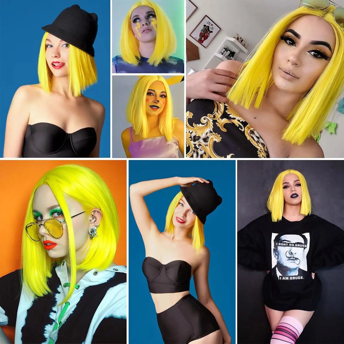 Synthetic Short Straight Bob Wig Middle Part Heat Resistant Synthetic Wigs for Halloween Cosplay Party