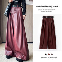 High Waist Wide Leg PU Leather Pants Women's Suit Casual Floor Length Trousers Autumn Winter New Style Loose Fit Long Pants