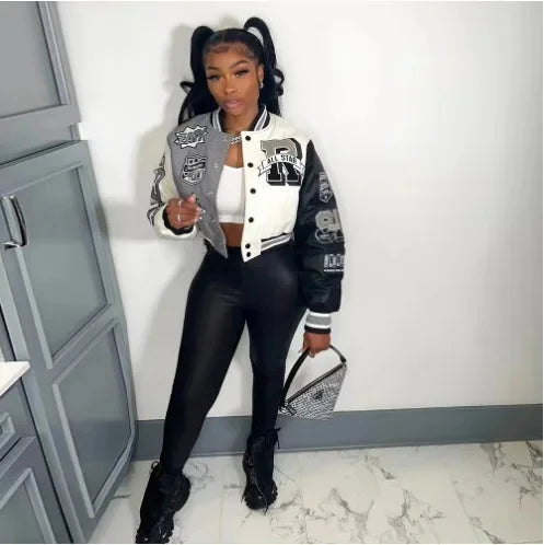 WB9121 Women's Screw Thread Ballpark Jacket Crew Neck Regular Fit Spring Autumn New Style Clothing From China Mainland