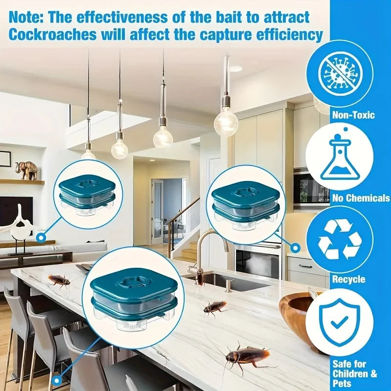 Efficient No-Bait Cockroach Trap - Reusable Insect & Pest Control Box for Roaches, Spiders, Ants Household Gadgets Catching Box