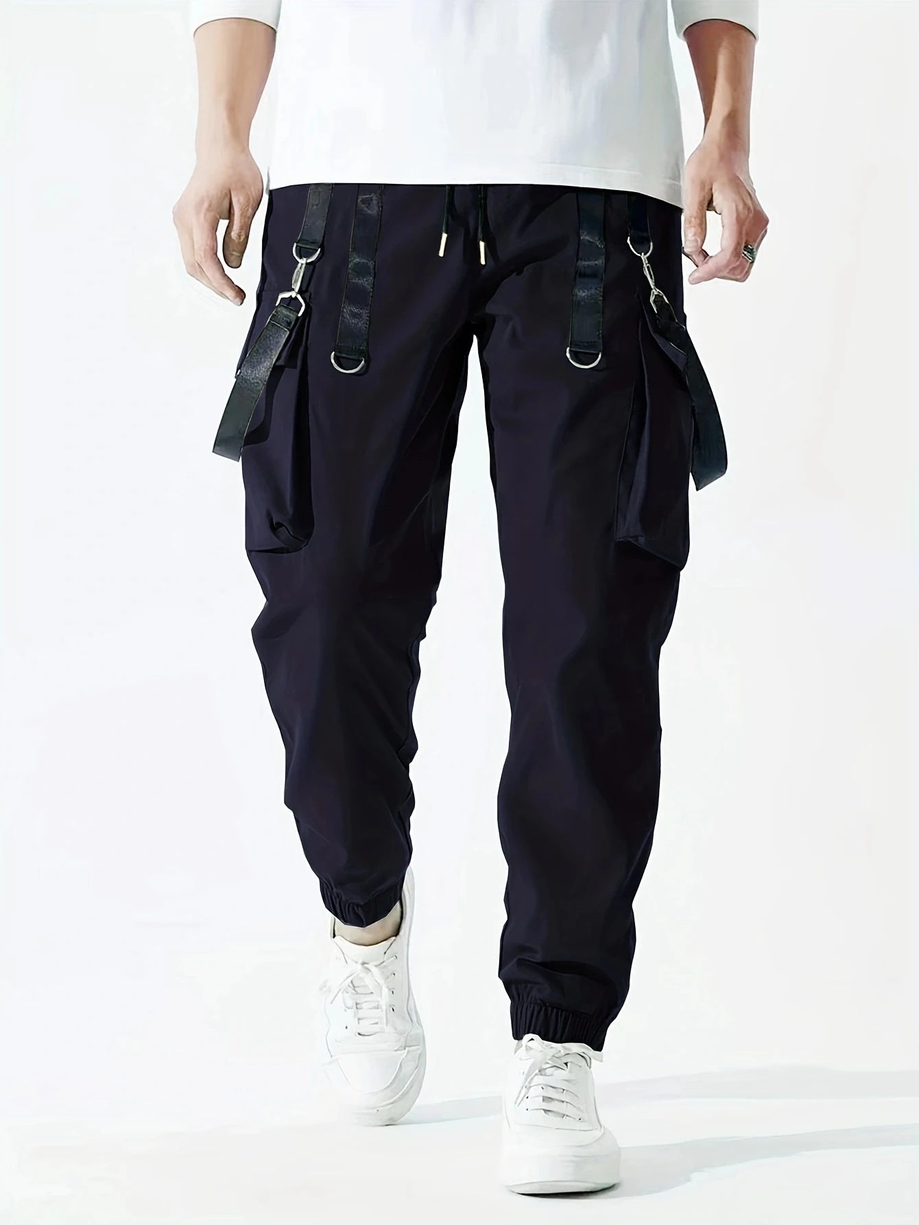 Fashion Men's Casual Techwear Drawstring Multi Flap Pockets Cargo Pants Hip hop Joggers Pant