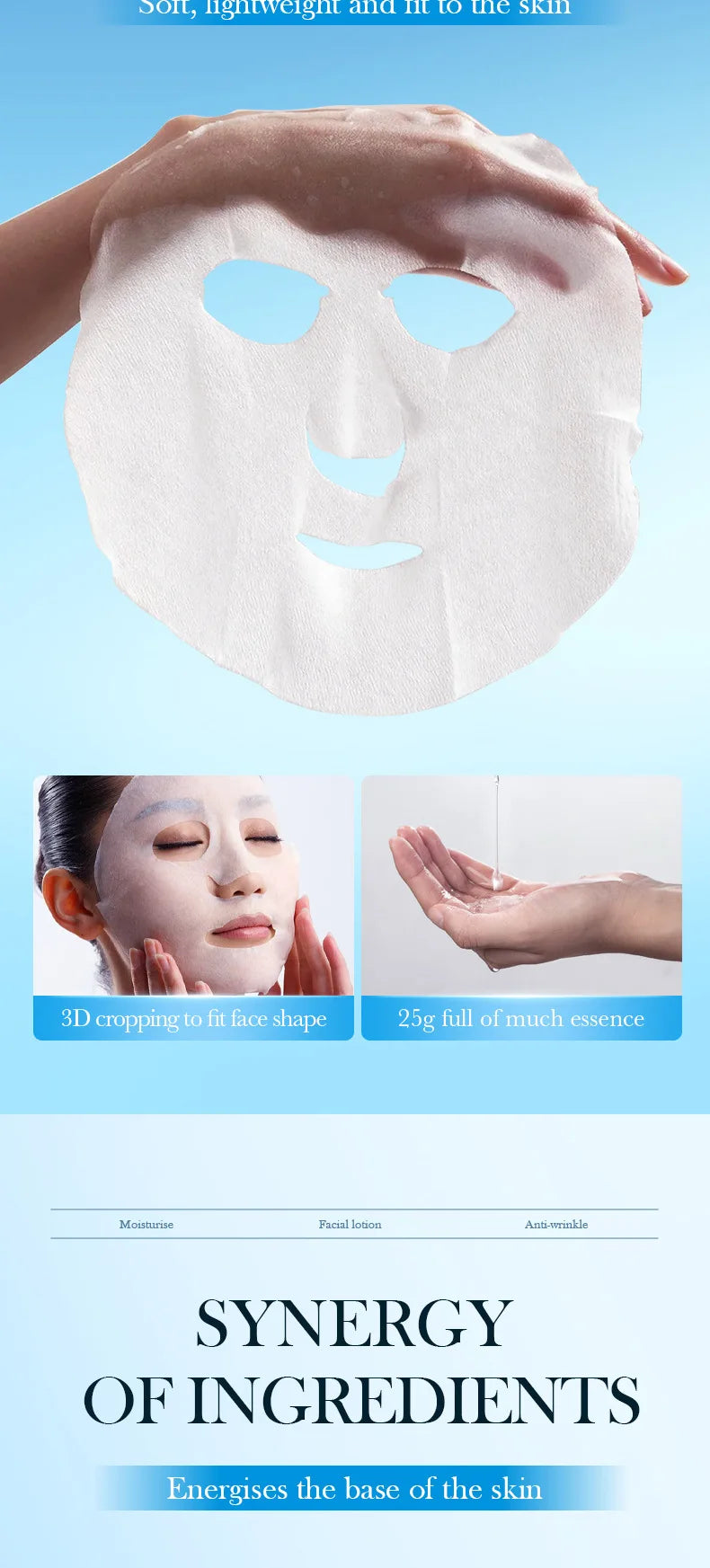 5pcs SADOER 8D Hyaluronic Acid Face Mask Anti Wrinkle Facial Moisturizing Nourishing Firming Hydrating Facial Mask Skin Care