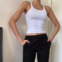 White Sleeveless Cami Top for Women Casual Ribbed Crop Fitness Tees Basic Summer Fashion Ladies 2024