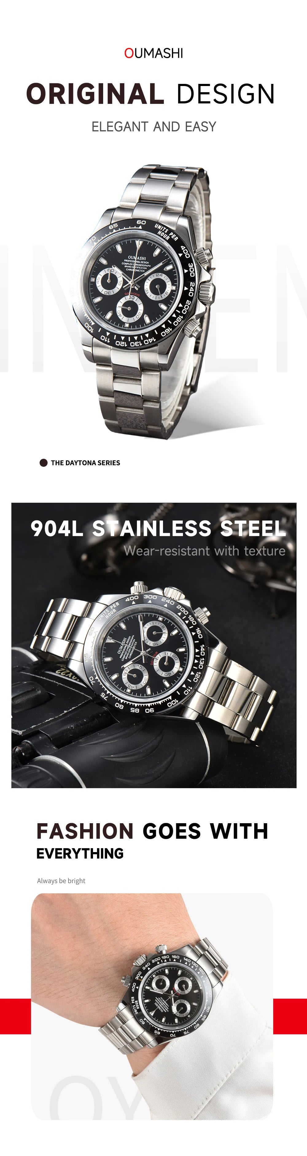 VK63 watch Luxury Men's Watch Sapphire Customizable Multi functional Chronograph Stainless Steel Case Suitable for VK63 Movement