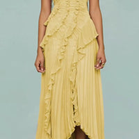 Chic Elegant Lotus Edge Maxi Dress Slim Fit Backless Lace Up Halter Robes Sleeveless Party Vestidos 2025 Nw Lady Vacation Gowns