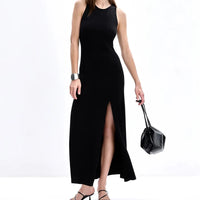 Knit Sleeveless Dresses For Women Long Elegant White High Slit Dress Bodycon Ladies Office Skinny Maxi Tank Rib Dress Female