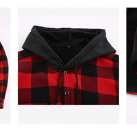 Fashion korean popular clothes winter Adding velvet and thickening long-sleeve shirts for men casual Hooded jacket plaid tops