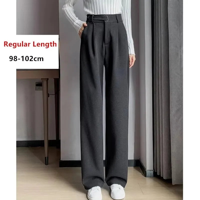 Women's straight leg pants, loose casual wide leg pants, women's adjustable elastic waistband, floor length suit pants